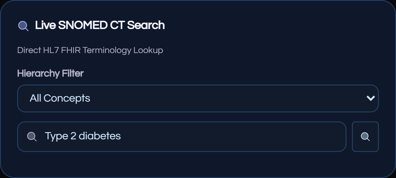 Actual app: terminology search for Type 2 diabetes
